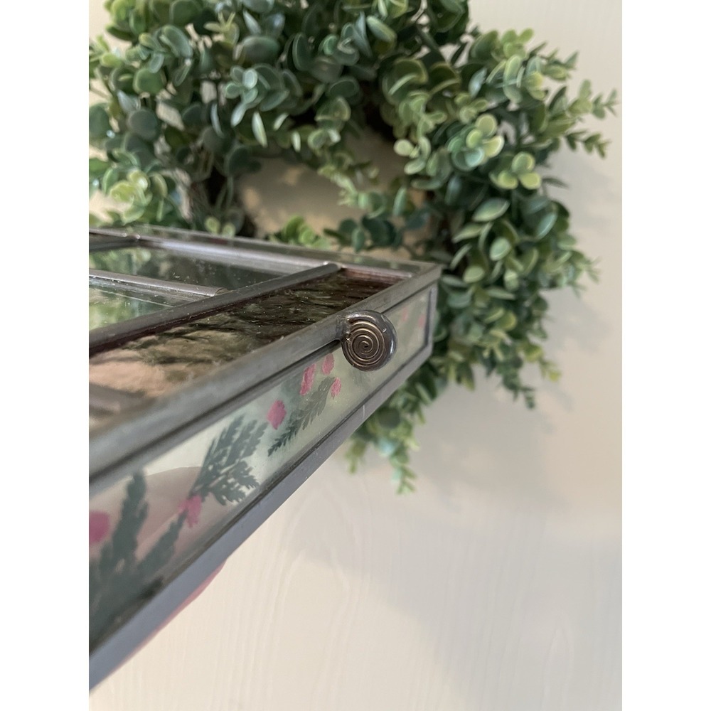 VTG Hinged Lid Glass Trinket Box Dried Flowers Double Picture Frame Cottagecore - Picture 3 of 5